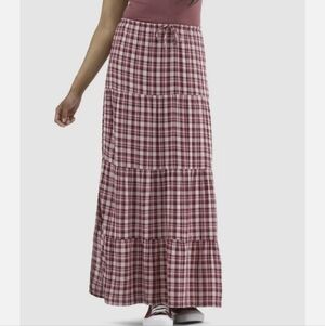 No Boundaries Pink Plaid Tiered Maxi Skirt With Side Slits